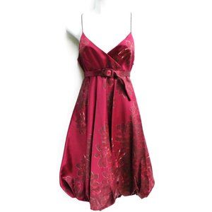 NEW SiLK Vivienne Tam Dress Satin Blend Red Lotus Floral Belted Empire Bubble 4